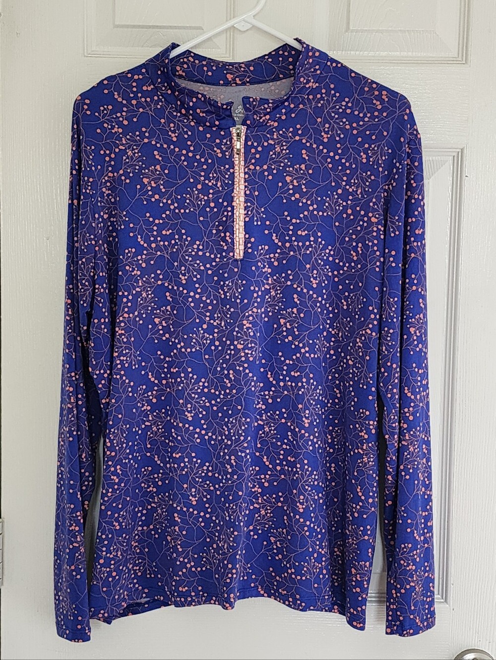 ​Court Haley Blue Coral Floral Quarter Zip Pullover Sun Shirt XXL Activewear